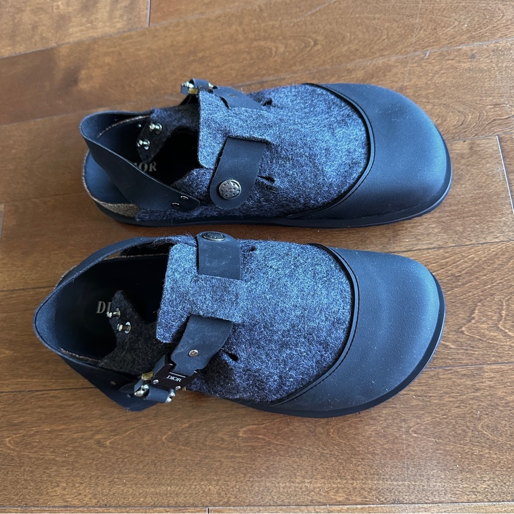 Dior Charcoal and Black Felt Clogs